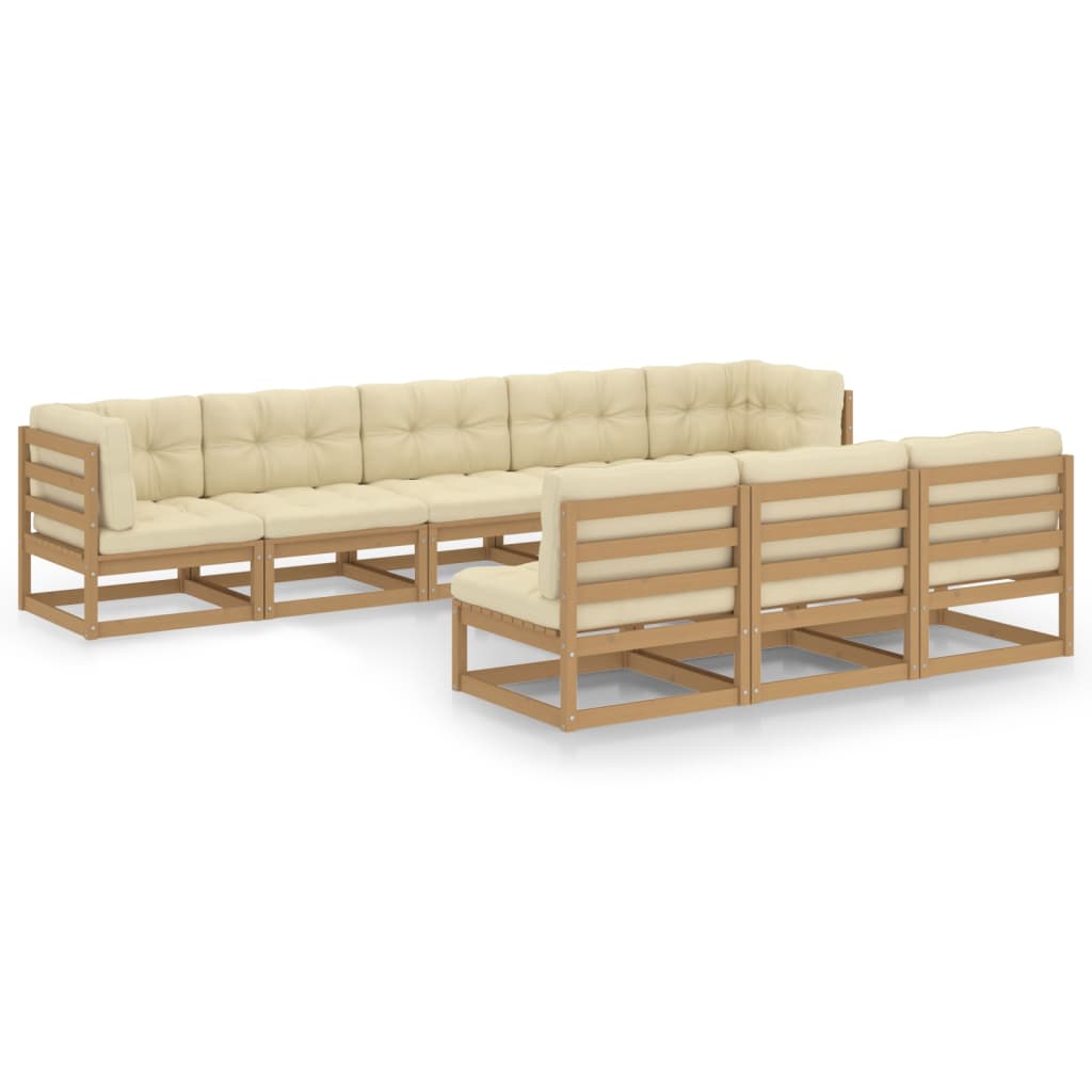 8-tlg. Garten-Lounge-Set Kissen Honigbraun Kiefer Massivholz